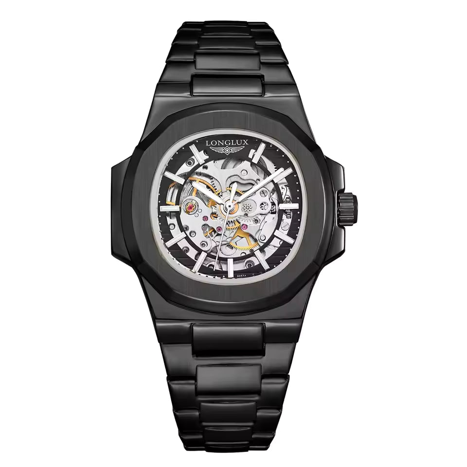 LONGLUX PROMOTION Montre mécanique automatique pour homme, sans logo, étanche, squelette, affaires, acier inoxydable