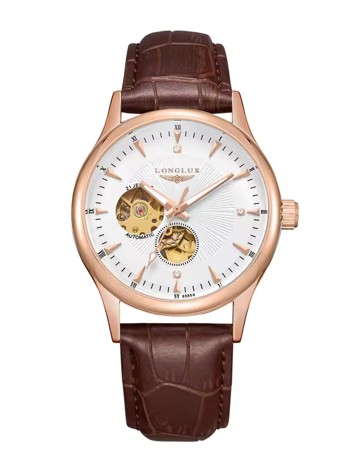 Montre automatique LONGLUX, style élégant, montres mécaniques à bracelet squelette, cadran romain, étanche, montre pour homme
