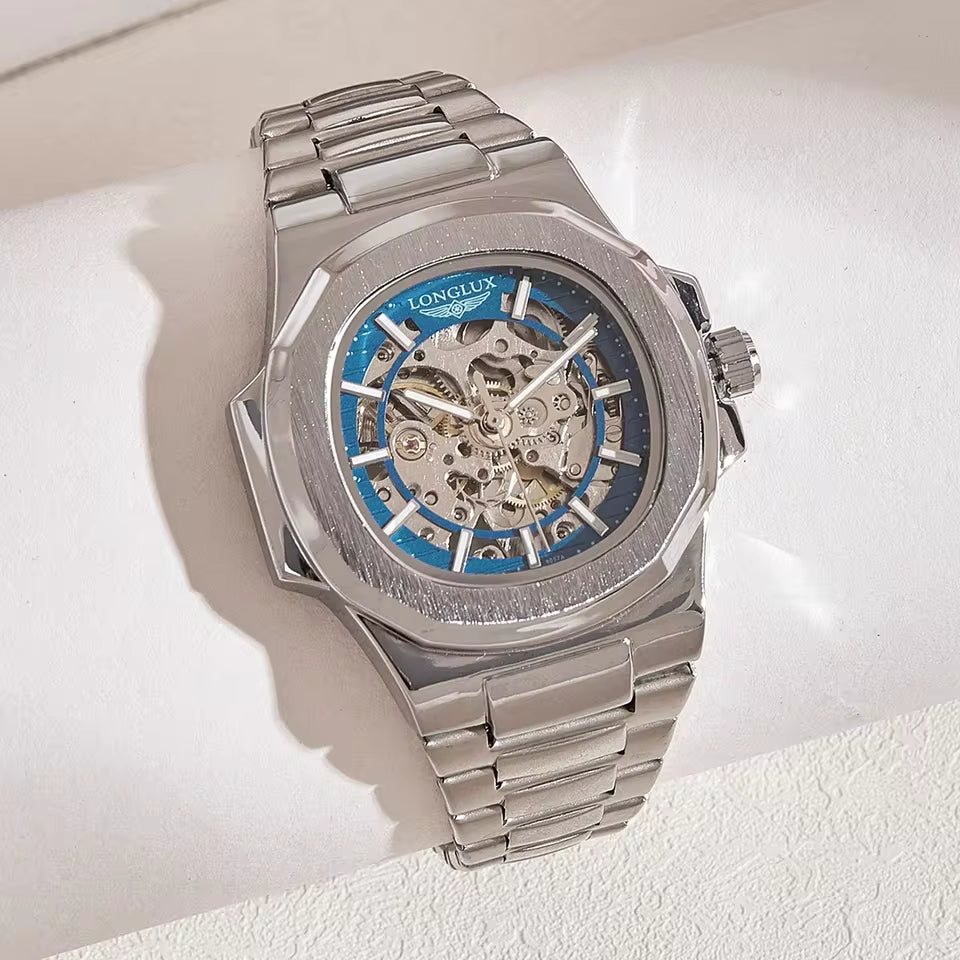 LONGLUX PROMOTION Montre mécanique automatique pour homme, sans logo, étanche, squelette, affaires, acier inoxydable