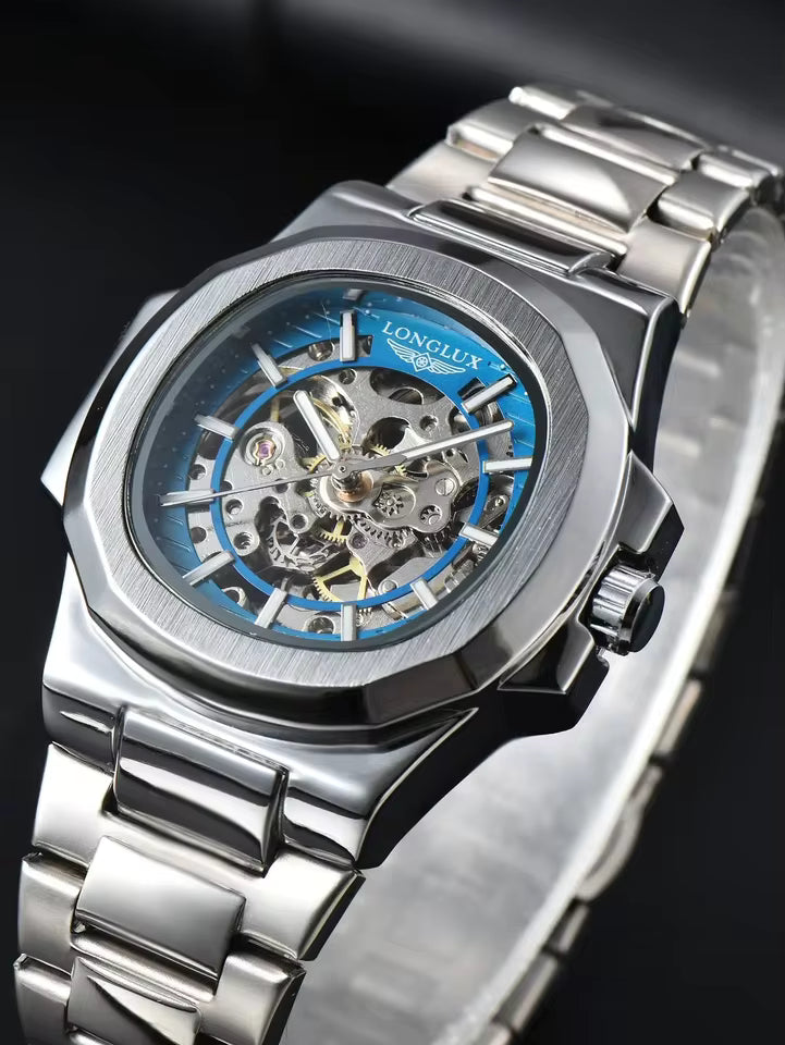 LONGLUX PROMOTION Montre mécanique automatique pour homme, sans logo, étanche, squelette, affaires, acier inoxydable