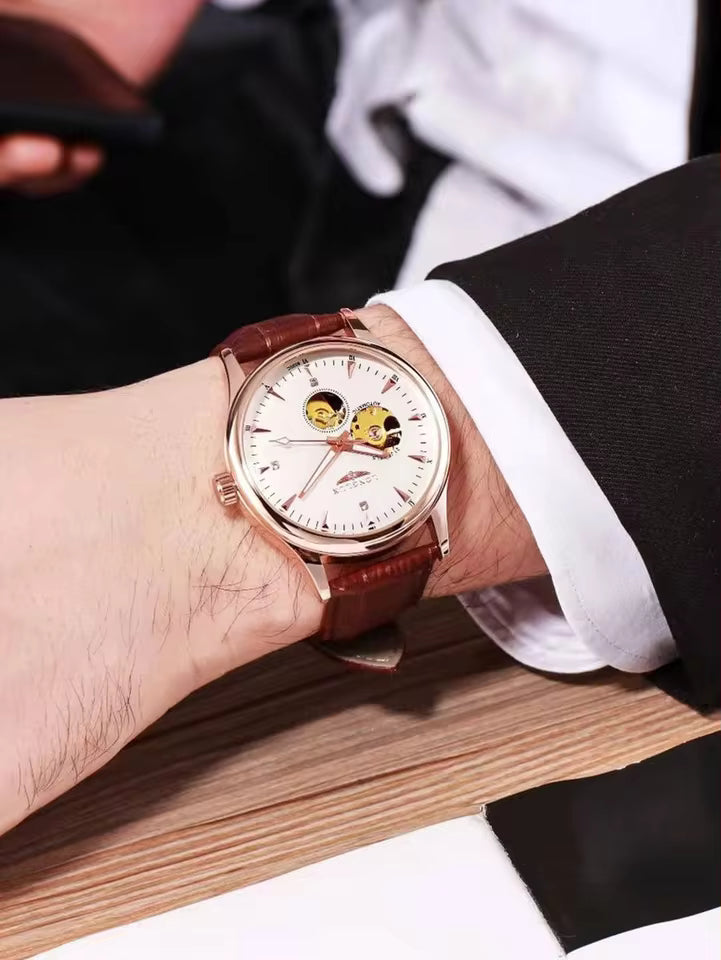 Montre automatique LONGLUX, style élégant, montres mécaniques à bracelet squelette, cadran romain, étanche, montre pour homme