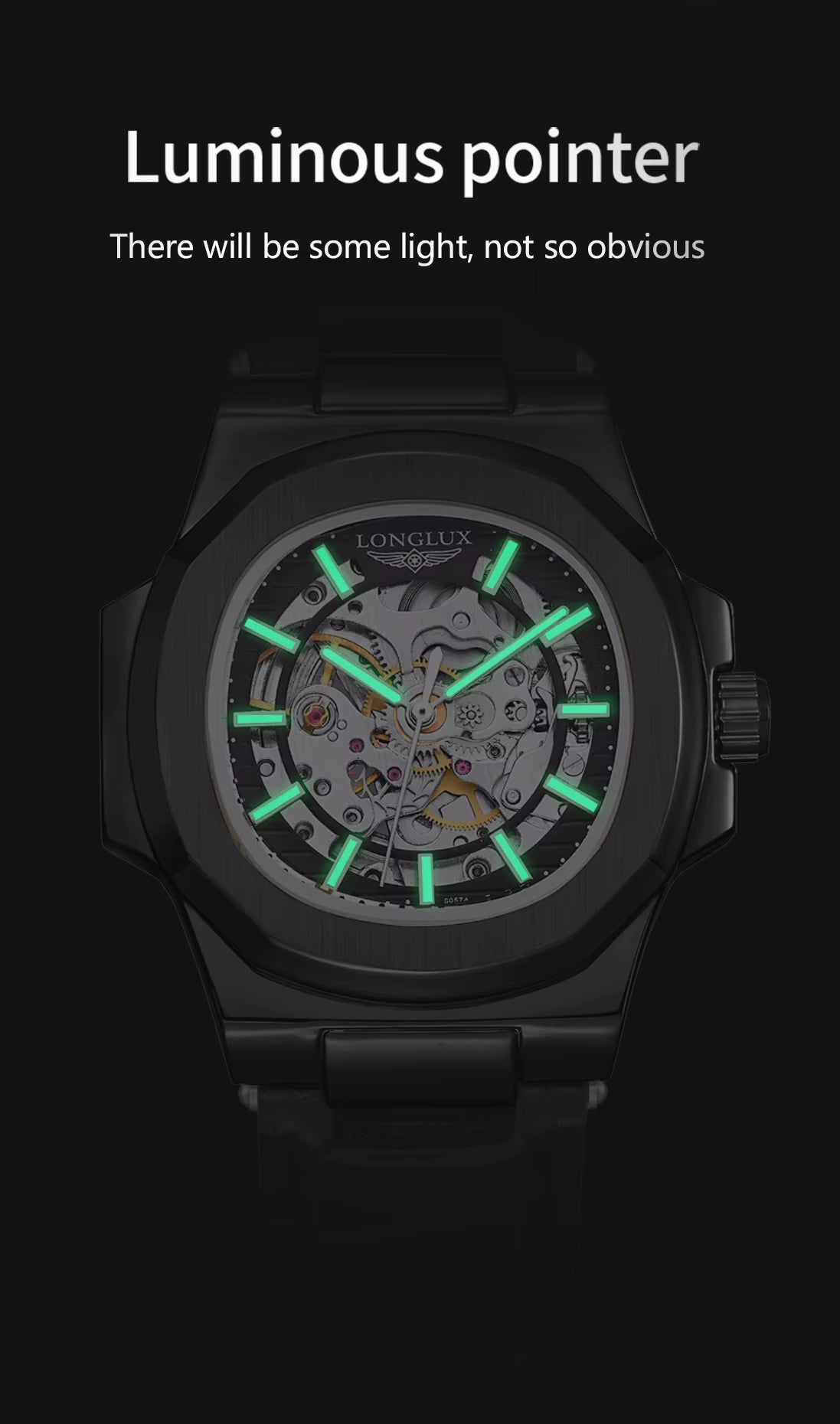 Montre mécanique automatique LONGLUX pour homme, étanche, en cuir, style squelette, simple et luxueuse, idéale pour l'extérieur