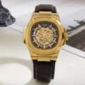 Montre mécanique automatique LONGLUX pour homme, étanche, en cuir, style squelette, simple et luxueuse, idéale pour l'extérieur