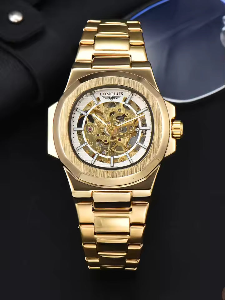 LONGLUX PROMOTION Montre mécanique automatique pour homme, sans logo, étanche, squelette, affaires, acier inoxydable