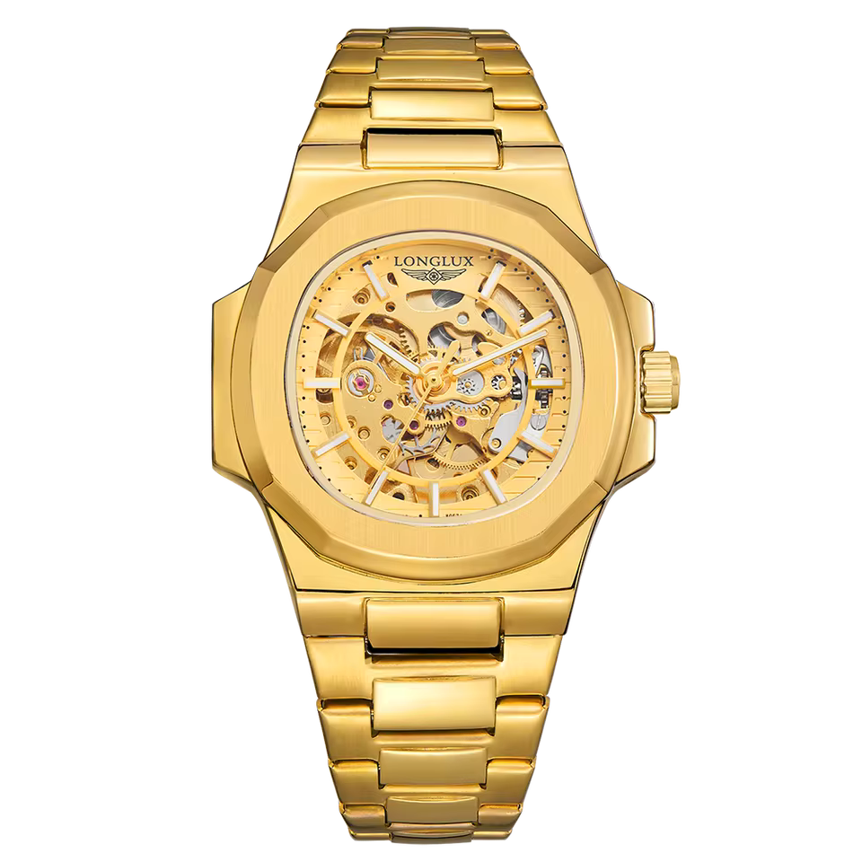 LONGLUX PROMOTION Montre mécanique automatique pour homme, sans logo, étanche, squelette, affaires, acier inoxydable