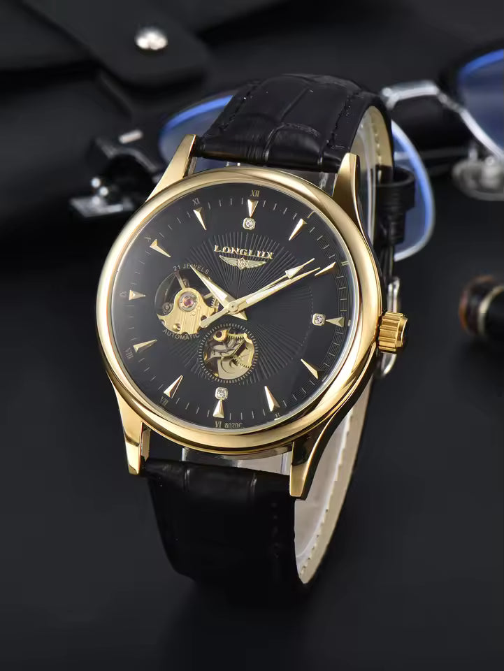 Montre automatique LONGLUX, style élégant, montres mécaniques à bracelet squelette, cadran romain, étanche, montre pour homme