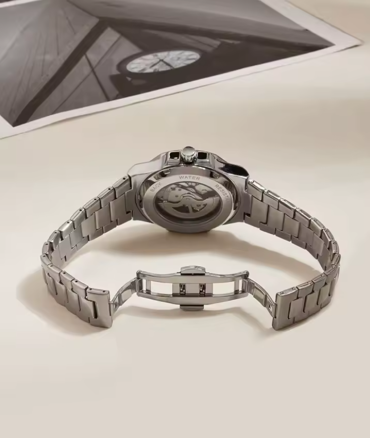 LONGLUX PROMOTION Montre mécanique automatique pour homme, sans logo, étanche, squelette, affaires, acier inoxydable