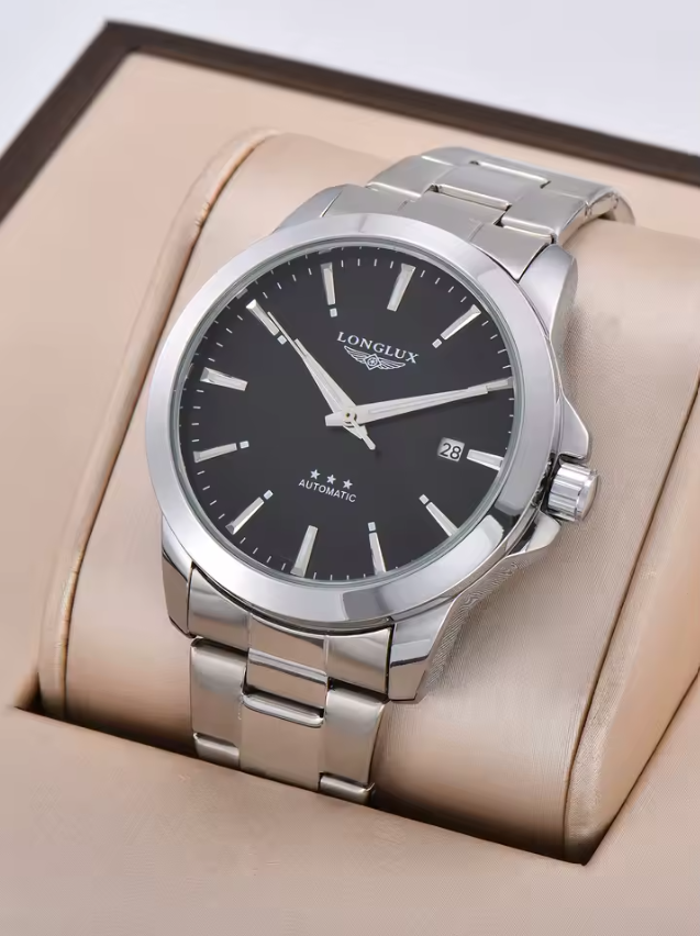 Montre automatique pour homme, style minimaliste moderne, date, mécanique, acier inoxydable, étanche, lumineuse