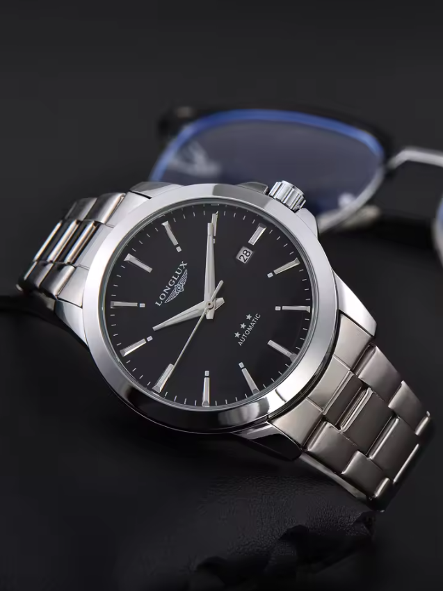 Montre automatique pour homme, style minimaliste moderne, date, mécanique, acier inoxydable, étanche, lumineuse