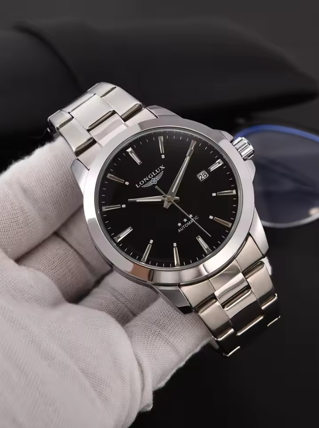 Montre automatique pour homme, style minimaliste moderne, date, mécanique, acier inoxydable, étanche, lumineuse