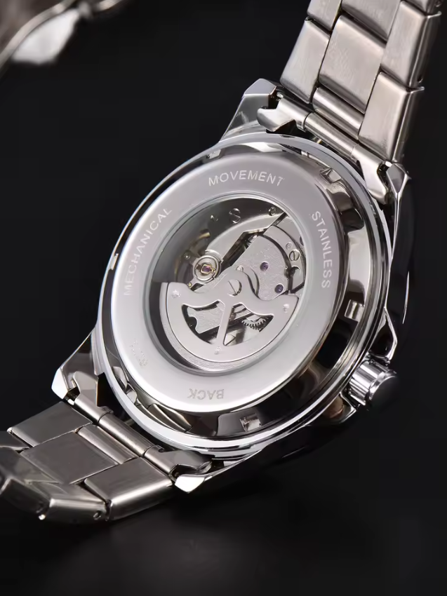 Montre automatique pour homme, style minimaliste moderne, date, mécanique, acier inoxydable, étanche, lumineuse